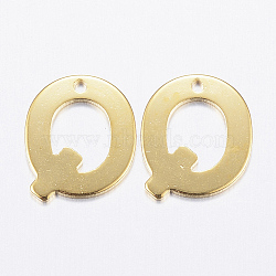 304 Stainless Steel Charms, Letter.Q, Real 18K Gold Plated, 11x9.5x0.8mm, Hole: 1mm(X-STAS-P141-Q)