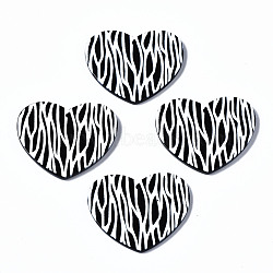 3D Printed Acrylic Pendants, Heart with Zebra Stripe Pattern, Black and White, Black, 31.5x38.5x2.5mm, Hole: 1.6mm(KY-S163-356)