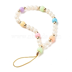 Acrylic Mobile Phone Straps, with Electroplate Non-magnetic Synthetic Hematite Beads and Nylon Thread, Colorful, 18.5cm(HJEW-JM00678)