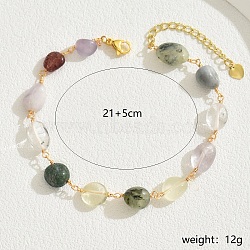 Fashionable Brass Natural Amethyst & Citrine & Rose Quartz & Prehnite & Quartz Crystal Anklets for Women's Beachwear, 8-1/4 inch(21cm)(GV6055)