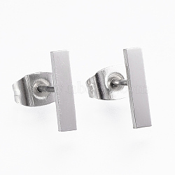 304 Stainless Steel Stud Earrings, Rectangle, Stainless Steel Color, 10x2x1mm, Pin: 0.8mm(X-EJEW-H350-24P)