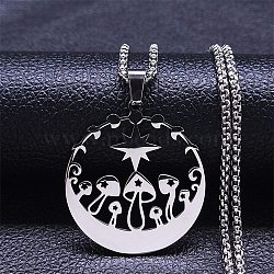 304 Stainless Steel Pendant Necklaces, Moon Phase & Star & Mushroom, Stainless Steel Color, 19.29 inch(49cm)(NJEW-K253-22P)