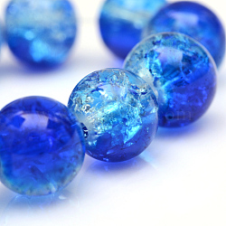 Baking Painted Crackle Glass Beads Strands, Round, Blue, 8mm, Hole: 1.3~1.6mm, about 100pcs/strand, 31.4 inch(X-CCG-S001-8mm-16)