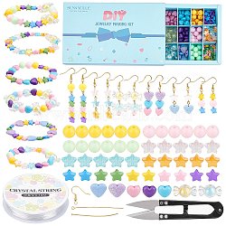 SUNNYCLUE DIY Dangle Earring & Bracelet Making Kits, 236Pcs Star & Heart Acrylic & Plastic Beads, Brass Pin and Earring Hooks, Sharp Steel Scissors, Mixed Color, 297pcs/bag(DIY-SC0016-56)