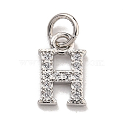 Initial Letter Brass with Cubic Zirconia Charms, Platinum, Long-Lasting Plated, Lead Free & Cadmium Free, Letter H, 10.5x6.5x1.5mm, ring: 5x1mm, inner diameter: 3mm(KK-Q814-26H-P)