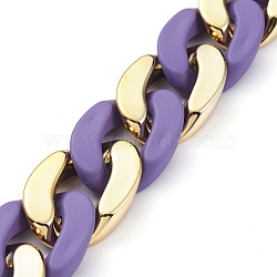 Handmade Curb Chains, Twisted Chain, with Opaque Spray Painted Acrylic Linking Rings and CCB Plastic Linking Rings, Oval, for Jewelry Making, Purple, Link: 29x20x6mm, 39.37 inch(1m)/strand(AJEW-JB00567-02)