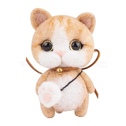 Cat Keychain Needle Felting Kit, including Instruction, Felting Needles, Wool, Foam Pad, Keychain, Plastic Craft Eye, Hot Melt Glue Stick, Imitation Leather Cord, Bell, Mixed Color(DIY-P062-04)