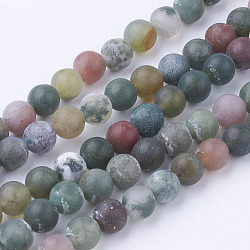 Natural Indian Agate Bead Strands, Round, Frosted, 6~6.5mm, Hole: 1mm, about 60pcs/strand, 14.9 inch(38cm)(G-G735-01F-6mm)