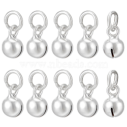 10Pcs Sterling Silver Pendants, Bell Charms, with Jump Rings, Silver, 6.6x4mm, Hole: 4mm(STER-BC0001-98)