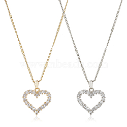 2Pcs 2 Colors Rhinestone Hollow Heart Pendant Necklace with Brass Chains for Women, Platinum & Golden, 20.63 inch(52.4cm), 1Pc/color(NJEW-AN0001-70)