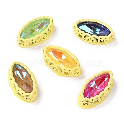 Sew on Rhinestone, Mocha Fluorescent Style,  Glass Rhinestone, with Brass Findings, Garments Accessories, Horse Eye, Mixed Color, Yellow, 17.5x9.5x5.5mm, Hole: 0.8mm(RGLA-P033-F02-10)
