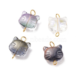 Glass Connector Charms, with Golden Tine Iron Double Loops, Cat, Mixed Color, 19x14x6.5mm, Hole: 2~3mm(PALLOY-JF01680)