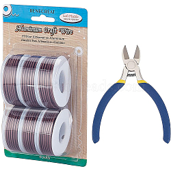 BENECREAT Round Aluminum Wire, with Iron Side Cutting Pliers, Coconut Brown, 12 Gauge, 2mm, 5.8m/roll, 6 rolls(AW-BC0003-32E-2.0mm)