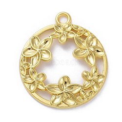 Zinc Alloy Open Back Bezel Pendants, For DIY UV Resin, Epoxy Resin, Pressed Flower Jewelry, Flat Round with Flower, Golden, 34x29.5x4mm, Hole: 3mm(PALLOY-E577-22G)