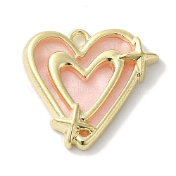 Rack Plating Alloy Pendants, with Acrylic, Cadmium Free & Nickel Free & Lead Free, Heart Charms, Pink, 17x18.5x3mm, Hole: 1.6mm(FIND-I039-021G-03)