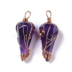 Natural Amethyst Copper Wire Wrapped Big Pendants, Faceted Cone Charms, Rose Gold, 50~50.5x16.5x18~19mm, Hole: 8x3.5~4mm
(G-B073-02RG-08)