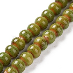 Handmade Fancy Antique Glazed Porcelain Ceramic Round Beads Strands, Yellow Green, 6mm, Hole: 2mm, about 60pcs/strand, 12.59 inch(PORC-L019-6mm-10)