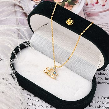 925 Sterling Silver Colorful Cubic Zirconia Constellation Pendant Cable Chain Necklaces for Women, Real 18K Gold Plated, Libra, 13.74 inch(34.9cm), pendants: 10.5~17x8.5~15mm.