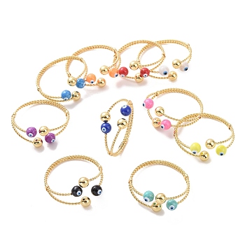 Enamel Evil Eye Open Cuff Bangle, Real 18K Gold Plated Brass Jewelry for Women, Mixed Color, Inner Diameter: 2-1/2 inch(6.5cm)