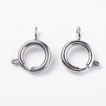 304 Stainless Steel Smooth Surface Spring Ring Clasps, Stainless Steel Color, 12.5x2.5mm, Hole: 2.5mm