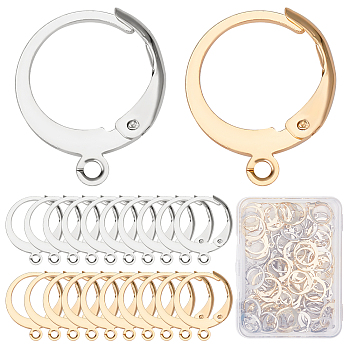 80Pcs 2 Colors 304 Stainless Steel Leverback Earring Findings, with Horizontal Loop, Mixed Color, 14.5x12x2mm, Hole: 1.2mm, 40pcs/color