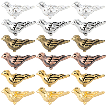 150Pcs 6 Colors Tibetan Style Alloy Beads, Bird, Lead Free & Cadmium Free, Mixed Color, 7x14x4.5mm, Hole: 1mm, 25pcs/color
