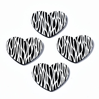 3D Printed Acrylic Pendants, Heart with Zebra Stripe Pattern, Black and White, Black, 31.5x38.5x2.5mm, Hole: 1.6mm