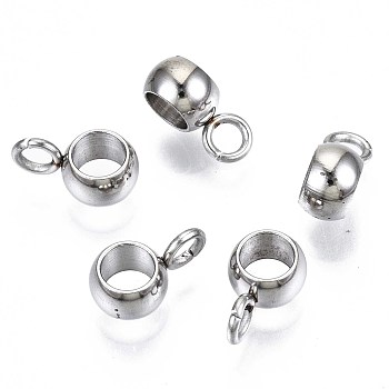 201 Stainless Steel Tube Bails, Loop Bails, Bail Beads, Rondelle, Stainless Steel Color, 9.5x5.5x3.5mm, Hole: 2mm, Inner Diameter: 4mm