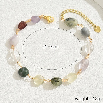 Fashionable Brass Natural Amethyst & Citrine & Rose Quartz & Prehnite & Quartz Crystal Anklets for Women's Beachwear, 8-1/4 inch(21cm)