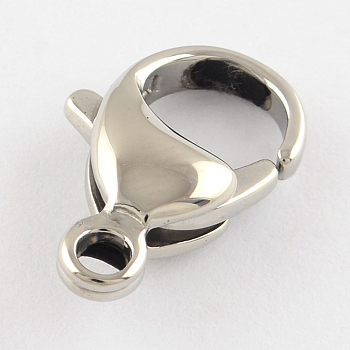 Polished 316 Surgical Stainless Steel Lobster Claw Clasps, Stainless Steel Color, 15x9x4.5mm, Hole: 2mm
