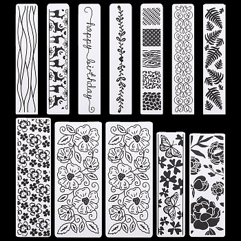 12Pcs 12 Styles Transparent Plastic Embossing Template Folders, For DIY Scrapbooking/Photo Album Decorative/Embossed Paper, Stamp Sheets, Mixed Shapes, Black, 145~169x30~60x2.5mm, 1pc/style