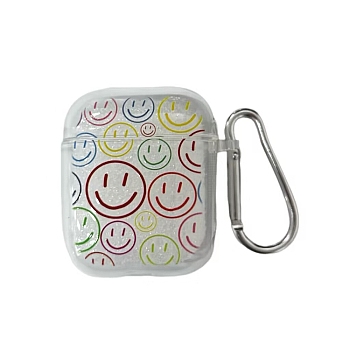 TPU Wireless Earbud Carrying Case, Earphone Storage Pouch, Smiling Face Pattern, for Airpods 1/2, Colorful, 80x55mm