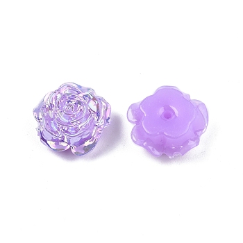 Opaque ABS Plastic Beads, Half Drilled, Flower, Lilac, 15x16x6.5mm, Hole: 1.2mm