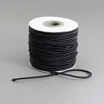 Round Elastic Cord, with Nylon Outside and Rubber Inside, Black, 2mm, about 43.74 yards(40m)/roll