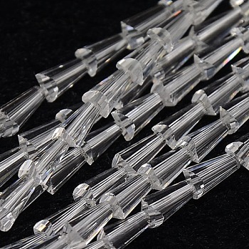 Glass Beads Strands, Faceted, Cone, Clear, 7.5x4mm, Hole: 1mm, about 71pcs/strand, 20.4 inch
