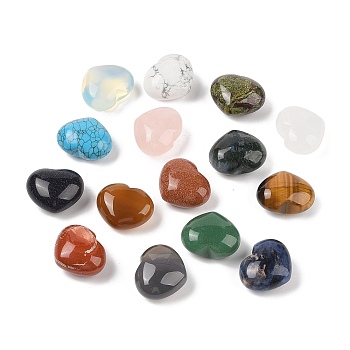 Natural & Synthetic Mixed Gemstone Love Heart Stone, Pocket Palm Stone for Reiki Balancing, 24~25.5x30x15~17mm