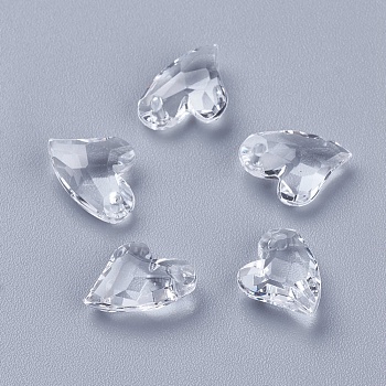 Transparent Acrylic Charms, Faceted, Heart, Clear, 11x9x4mm, Hole: 0.5mm