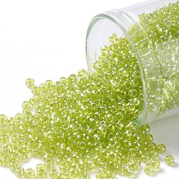 TOHO Round Seed Beads, Japanese Seed Beads, (105) Transparent Luster Lemon-Lime, 11/0, 2.2mm, Hole: 0.8mm, about 5555pcs/50g