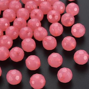 Imitation Jelly Acrylic Beads, Faceted, Round, Hot Pink, 12x11.5mm, Hole: 1.8mm, about 560pcs/500g