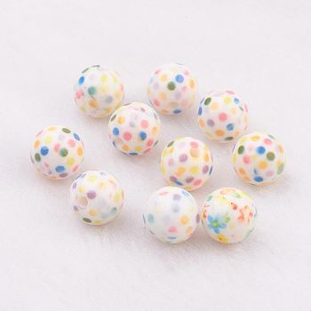 Spray Painted Resin Beads, with Polka Dot Pattern, Round, Colorful, 10mm, Hole: 2mm