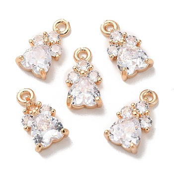 K9 Glass Charms, with Light Gold Tone Brass Findings and Rhinestone, Heart Charms, Crystal, 13x7x4mm, Hole: 1.2mm