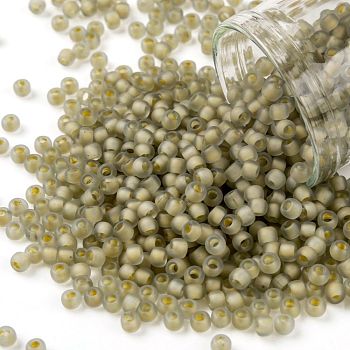 TOHO Round Seed Beads, Japanese Seed Beads, (369FM) Beige Lined Crystal Matte, 8/0, 3mm, Hole: 1mm, about 1110pcs/50g