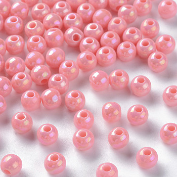 Opaque Acrylic Beads, AB Color Plated, Round, Salmon, 6x5mm, Hole: 1.8mm, about 4400pcs/500g