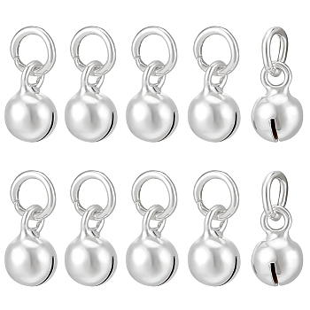 10Pcs Sterling Silver Pendants, Bell Charms, with Jump Rings, Silver, 6.6x4mm, Hole: 4mm