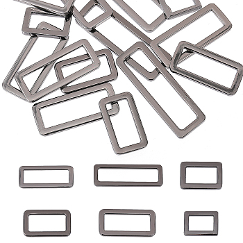 24Pcs 6 Style Rectangle Zinc Alloy Adjuster Buckles, for Bag Strap Accessories, Gunmetal, 2.1~5.7x1.55~1.9x0.3cm, Inner Diameter: 1.5~4.95x0.9~1.15cm, 4pcs/style