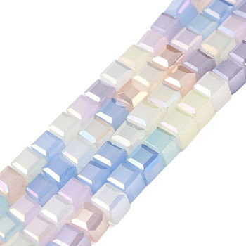 Electroplate Transparent Glass Beads Strands, Faceted, Cube, Thistle, 4x4x4mm, Hole: 1.6mm, about 100pcs/strand, 15.75 inch~15.94 inch(40~40.5cm)