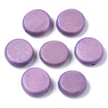 Painted Natural Wood Beads, Flat Round, Plum, 16x5.5mm, Hole: 1.5mm