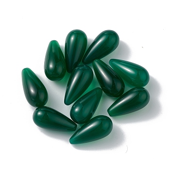 Natural Green Onyx Agate Beads, No Hole/Undrilled, Dyed & Heated, Teardrop, Dark Green, 18.5x9mm
