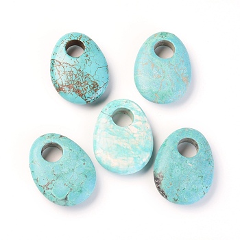 Natural Howlite Pendants, Dyed, Teardrop, Turquoise, 40x30x10mm, Hole: 10mm