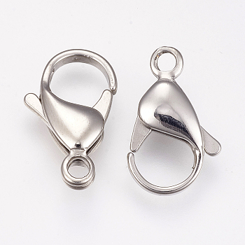 304 Stainless Steel Lobster Claw Clasps, Parrot Trigger Clasps, Stainless Steel Color, 19x12x5mm, Hole: 2mm.